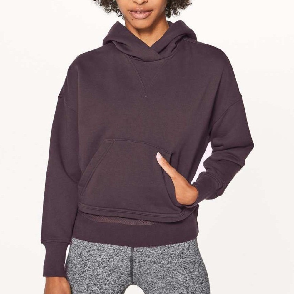 Lululemon Size 12 Warm Down Hoodie Sweatshirt Pelt Burgundy Light Terry Athletic